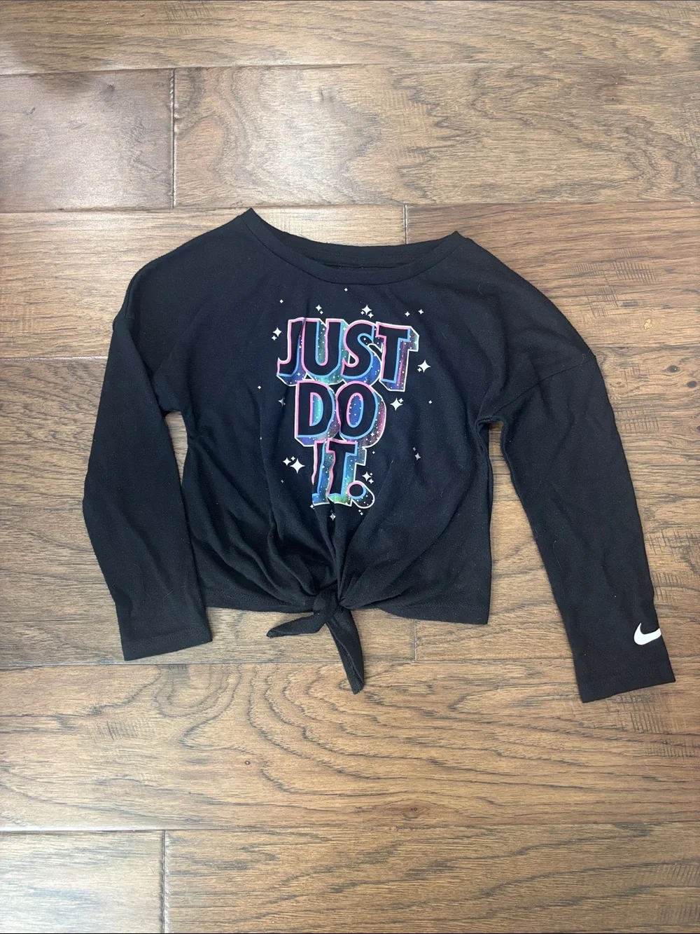 Nike Black Long Sleeve Tie-Front Top with Colorful 